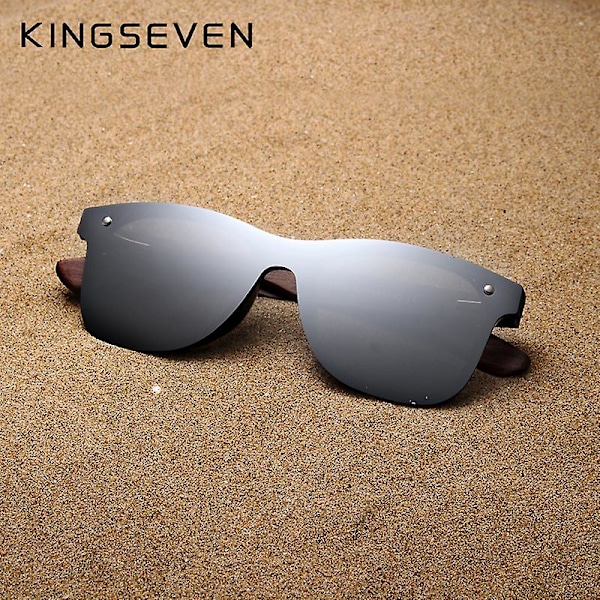 KINGSEVEN Käsintehdyt aurinkolasit miehille Polarisoitu pähkinäpuinen kulmakarva Naisten peili Vintage Oculos de sol masculino UV400 Sininen pähkinäpuu Blue walnut wood With Leather Case