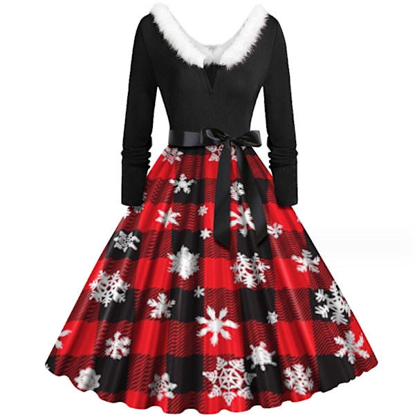 Julekjole til kvinder med V-udskæring Vintage Print Lang Style2 Style2 XXL