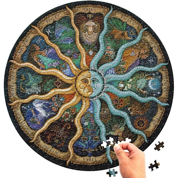 Pussel med 1000 bitar för vuxna - Zodiak konstellationspussel - Runt mandala astrologipussel coolt