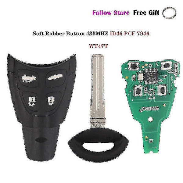434MHz Smart Fjärrnyckel Fob för Saab 93 95 9-3 9-5 2003-2010 LTQSAAM433TX ID46 Chip Ersättning Mjuk Gummi Pad Fodral