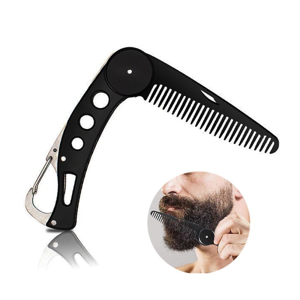 HHL 3-i-1 fällbar mustaschkam för män i rostfritt stål skäggborste nyckelring