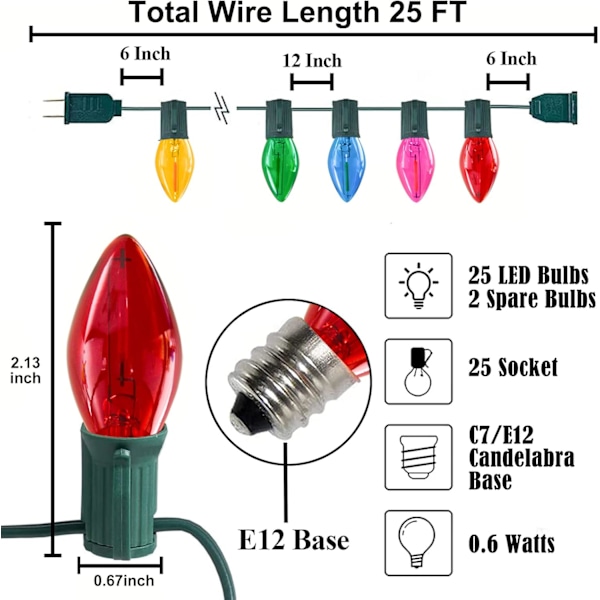 Pallerina C7 LED Julelys 7,6 m Flerfarvet Julelyskæde Clear Multicolor