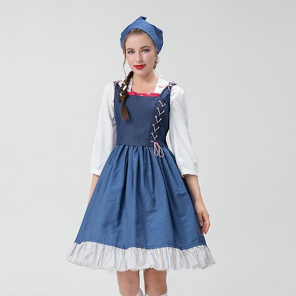 Lady Beauty Princess Belle Costume Renaissance Prairie Girl Spooktacular Cosplay Carnival Halloween Fancy Party Dress Navy