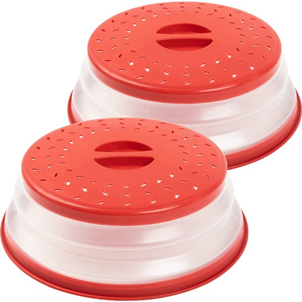 2Pcs Red Collapsible Microwave Plate Cover Colander Strainer for Fruit Vegetables,BAP Free and Non-Toxic