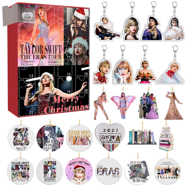 Joulukalenteri Taylor Swift The Eras Tour -riipuksilla ja avaimenperillä, 24 päivän laskurikalenteri, adventtikalenteri 2024