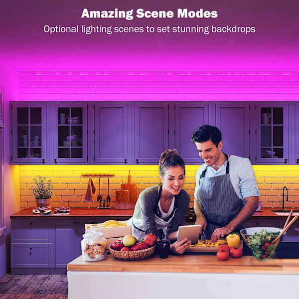 15M LED Strips med Bluetooth Smart App-styring, Musiksynkronisering, Farveskiftende RGB LED Lysstrips med Fjernbetjening
