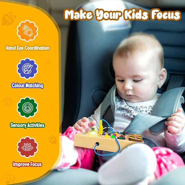 Træet Busy Board til småbørn Montessori Busy Board LED Lyskontakt Sensory Board Uddannelsesmæssigt Læringslegetøj Baby og Småbørn fra 3 år A