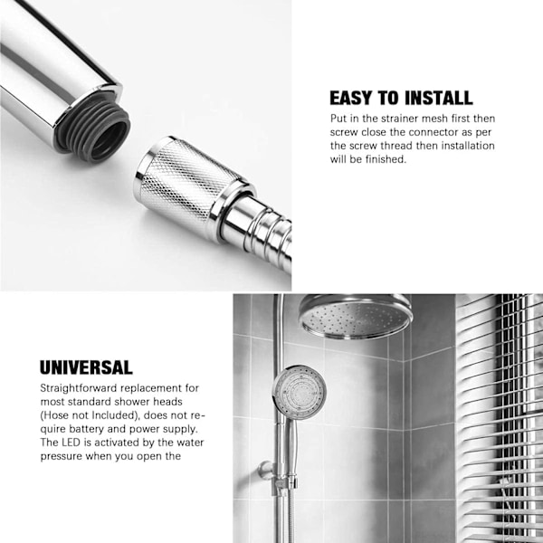LED-dusch, duschhuvud, färgat duschhuvud, LED-handdusch, 7 färger automatisk växling, universal, krom[GKS]