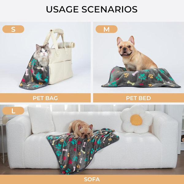 1 Pack 3 Filtar Mjuka Premium Fleece Djurfiltar Flanell Paw Tryckt Pläd för Hund Katt (Small 23x16'', Grå/Brun/Blå)