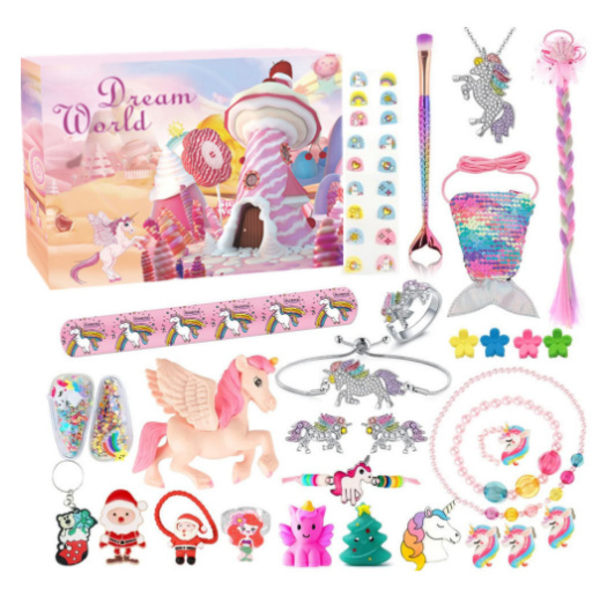 Lasten meikki Blind Box DIY-kosmetiikka Kynsi Salon Tyttö Nuken Vaatteet Joulu Käsikäyttöinen Laskurikalenteri ST-036 Christmas Unicorn Set