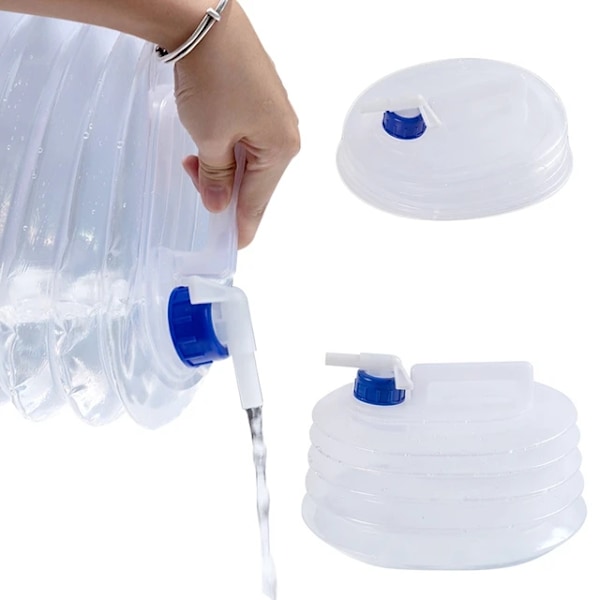 2-pack - 5L Vikbar Vattenkanna med Kran - Vattenbehållare Transparent Transparent 2-Pack