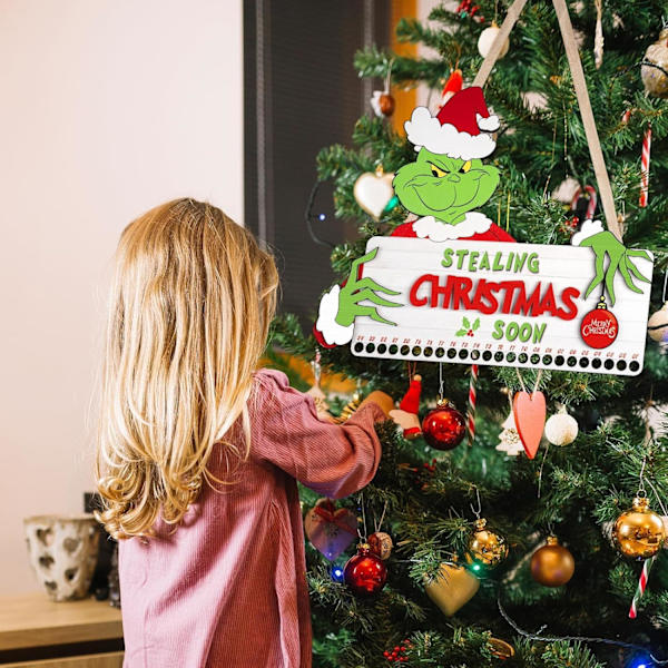 Julekalender Træskilt - Slikkepinde Jule Nedtælling Væghængende Julepynt til Julebørn Familie Venner Gave