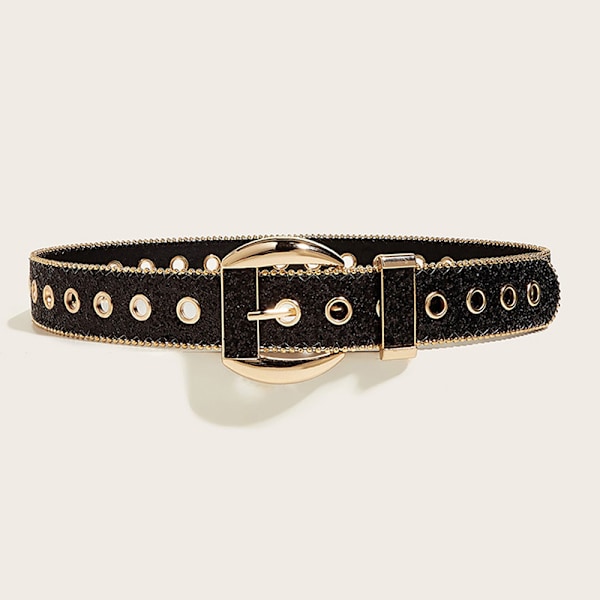 Damebælte Rhinestone bælte pige dekorative jeans bredt bælte Black