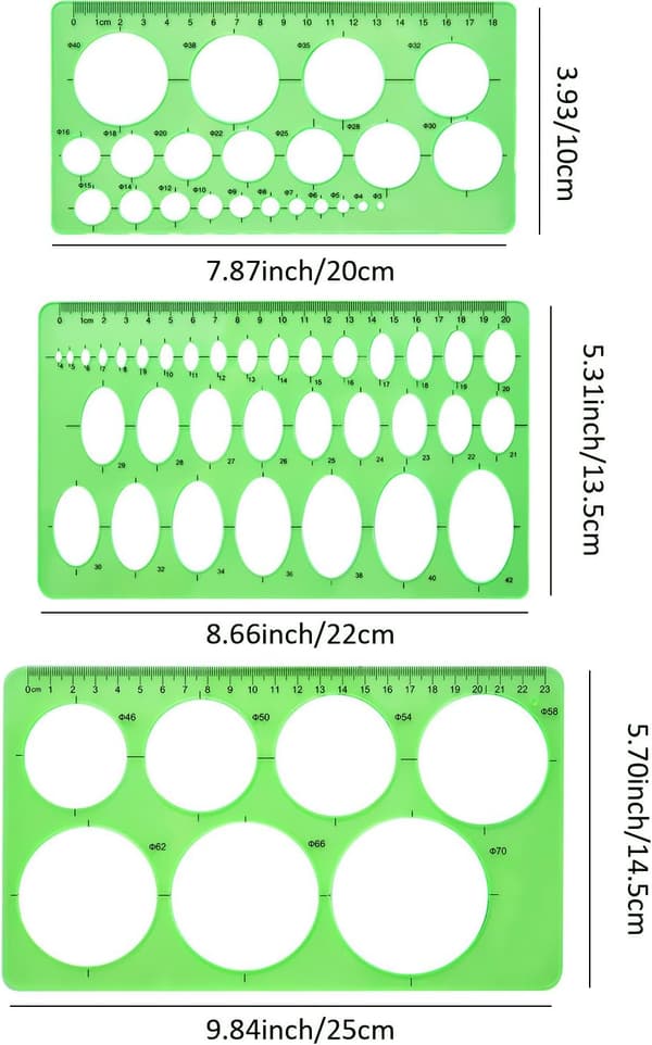 Sirkelmal 3 stk Plastsirkel og oval mal Måler