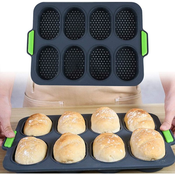 Black green - 8 compartment French bread pan, baking tool in silicone