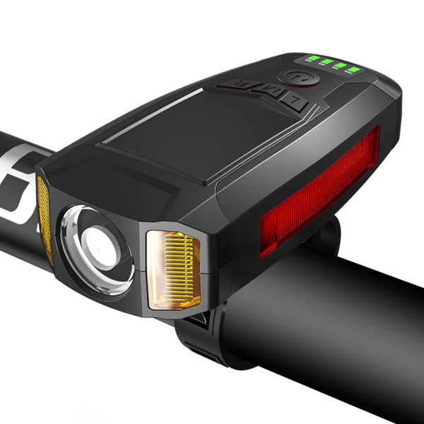Cykelfrontljus Ficklampa Cykelstrålkastare med horn/hastighetsmätare (svart)