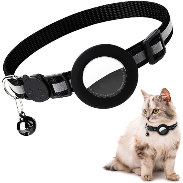 (Svart) AirTag Cat Collar, Air tag Cat Collar med klocka och kassaskåp