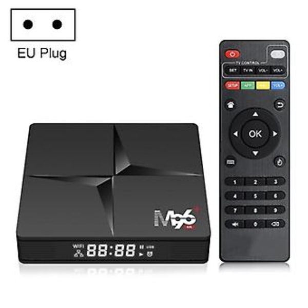 M96+ 4k Smart Tv Box Android 10 Media Player med fjärrkontroll, Quad-core Rk3318, Ram: 2gb, Rom: 16gb, Dual Band Wifi, Bluetooth EU-kontakt