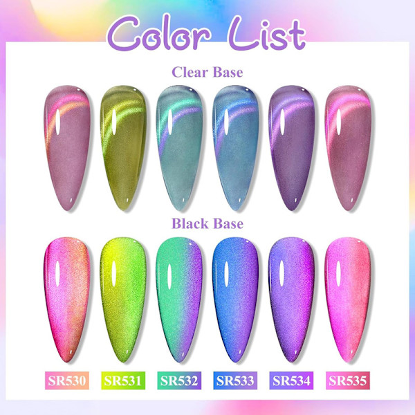 Cat Eye Gel Polish Set med UV LED-lampa Stjärnklar Himmelseffekt Magic Gel Polish Kit 6 Färger