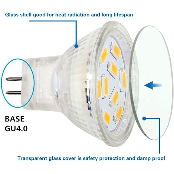 LED MR11 -lamput 2W 12V, GU4 lämmin valkoinen 3000K, 20W halogeenin vastine, MR11 G4/GU4.0 LED -lamppu (4 kpl)