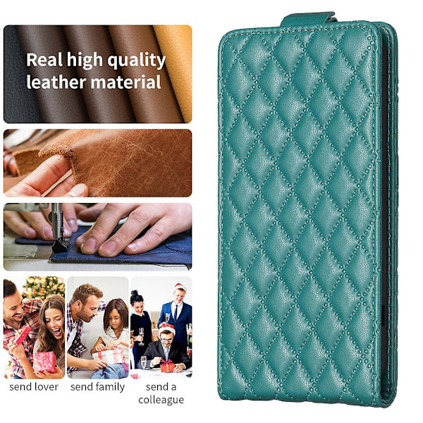 Vertikalt Vändbart Stötsäkert Skal för Iphone 15 PU Läder Präglat Telefonfodral Green