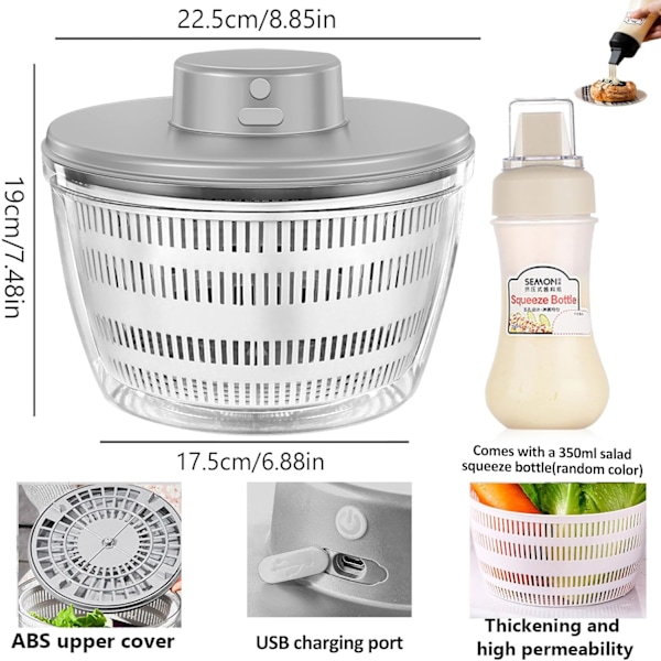 Elektrisk Salladslunge, 4000 ml Trådlös USB Laddningsbar Salladslunge Dehydrator