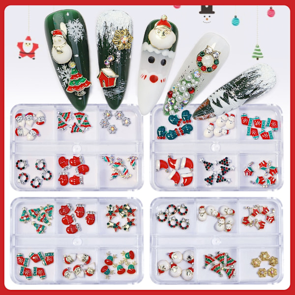 Joulukynsikorut, seos, strassit, jouluaiheiset, monipuoliset kynsikorut, DIY-kynsien koristeluun, 4 kpl 0.03 4