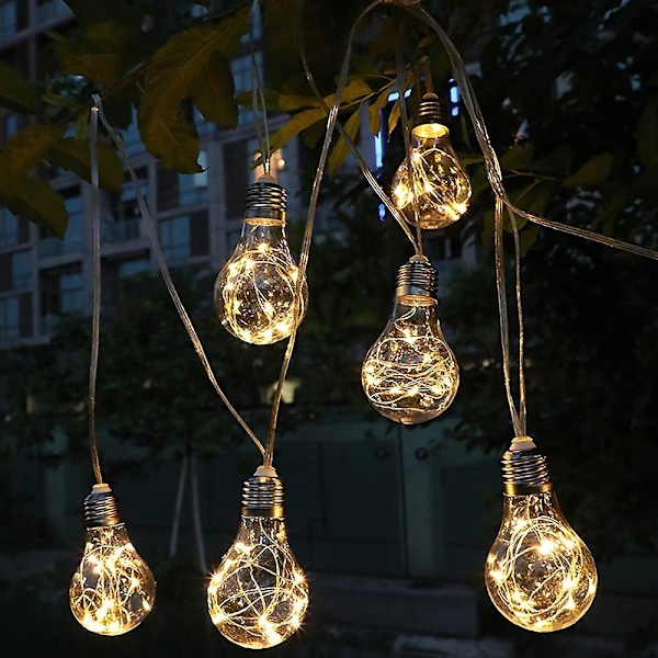 Kobbertråd Lampe Lysstreng 4m 10 LED Fe-Lys Batteri Hage