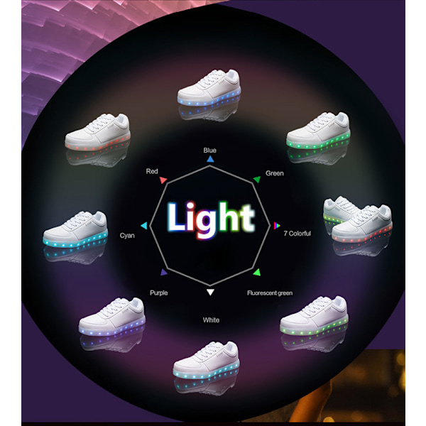 USB-ladede lysende sko, sportssko med LED-lys, dansesko, hvite White 45