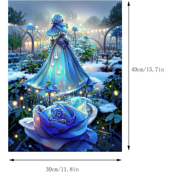 30x40cm, BLÅ ROSE 5d diamantmalet rhinestones broderi lærred