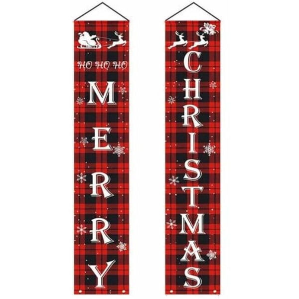 Merry Christmas Decorations Banner, Christmas Porch Sign Red Plaid Hanging Banners LYCXAMES