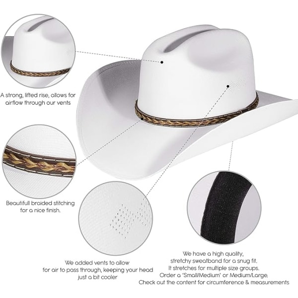 Cowboy Hat Stetson Style Sommer Western Ridning Bred Brim Cap Bla