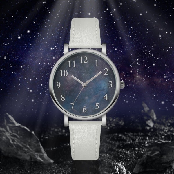 Kvinnor Quartz Watch Analog Faux Leather Watches Starry Sky Lucky W