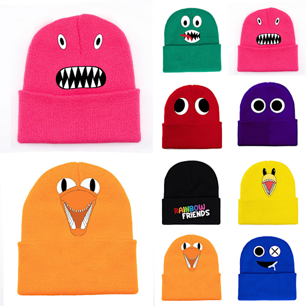 Rainbow Friends Strikket Hat Trykt Hat Børn Vintergave Dark Pink