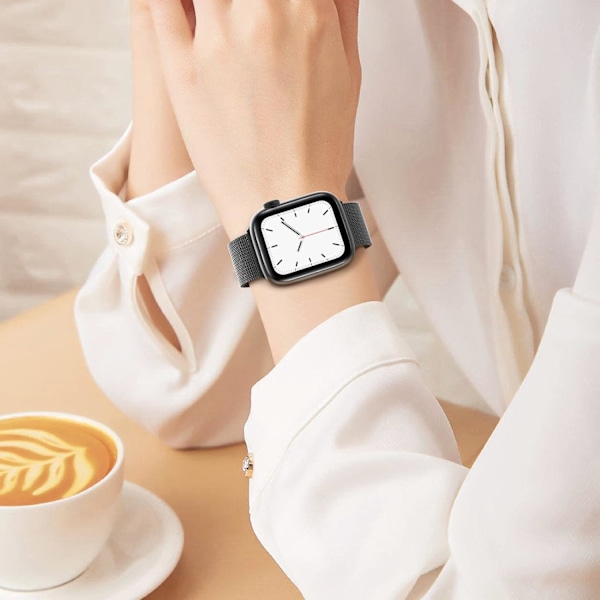 Rem for Apple Watch 41mm 40mm 38mm Dobbel Magnetisk Justerbar Erstatningsrem for iWatch Series 9 8 SE 7 6 5 4 3 2 1, Svart Black