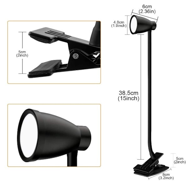 INF Dæmpbar LED læselampe/klemmelampe 3000-6500K