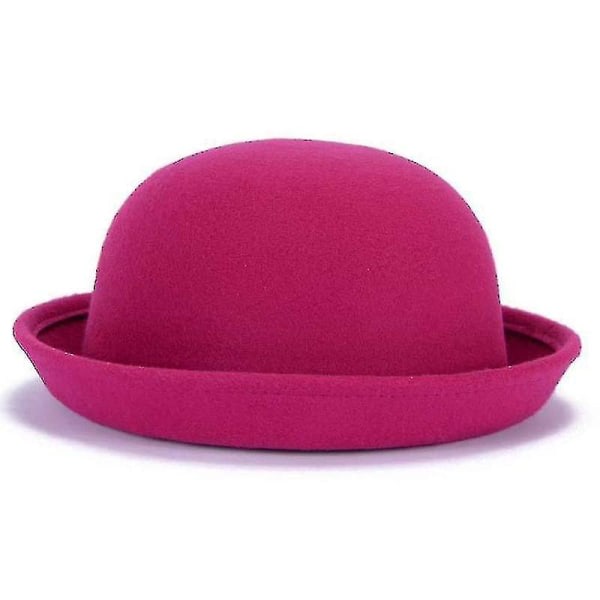 Trendig enfärgad Bowler Derby Wool Filt Hat rose red 57cm