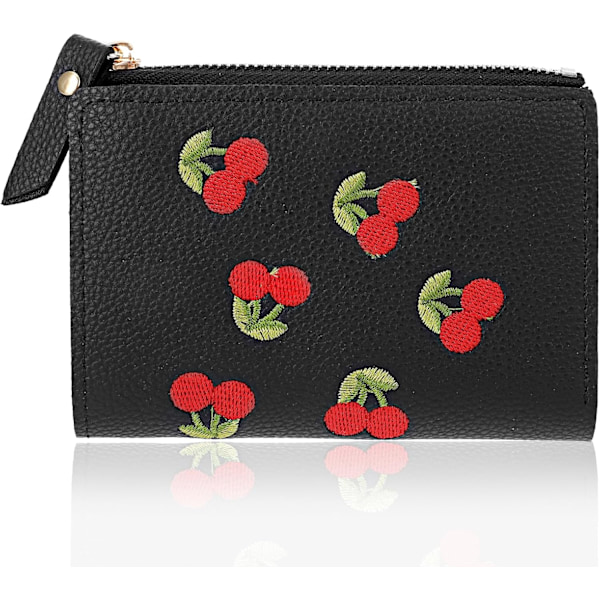 Steampunk Wallets Cute Fashion Cherry Small Wallet Card Steampunk Wallet Leather Zipper Wallets Card Holder Coin Purse (Black)