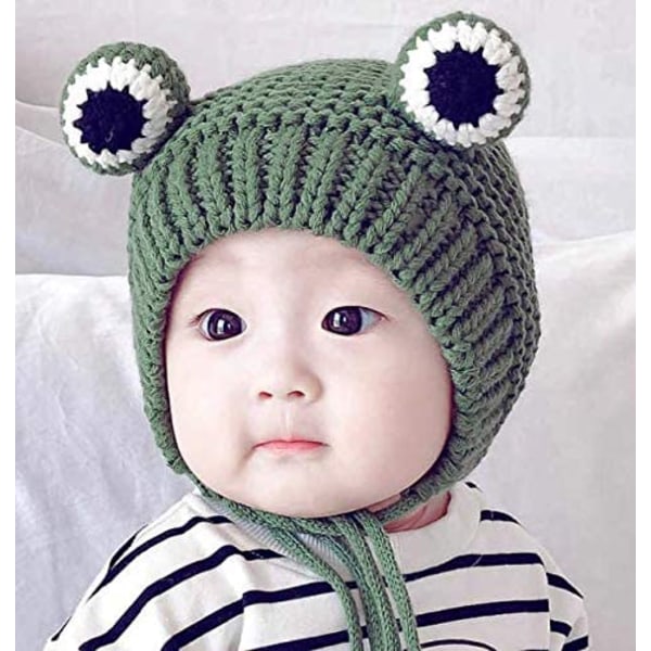 HHL MINSEECESS Stickad mössa för barn Söt groda Tecknad vintervärmare cap med stora ögon för baby