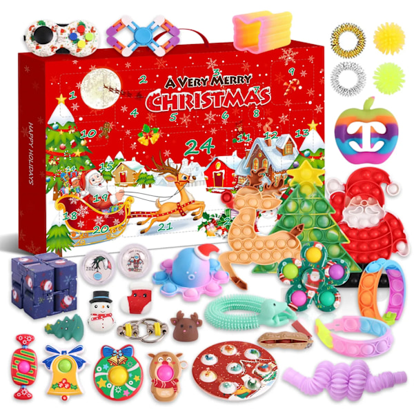 Ny Adventskalender 2021 Jul Leksak för Barn Nedräkningskalender 24 Dagar Jul Leksaker Jul Tryck Bubblor Leksak Pack Present Jul Silver
