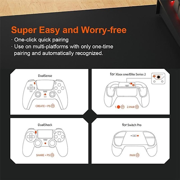 R100 PRO USB Modtager Trådløs Adapter Spilcontroller Konverter til PS4 PS5 Xbox Series Switch Controller Bluetooth Adapter