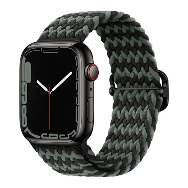 Flätad ögla för Apple Watch Rem 44mm 40mm 45mm 41mm 42mm 38mm 49mm Elastiskt Solo armband iWatch series 9 se 7 5 6 Ultra2 Band 28.Svart Grön 28.Black Green 42mm 44mm 45mm 49mm