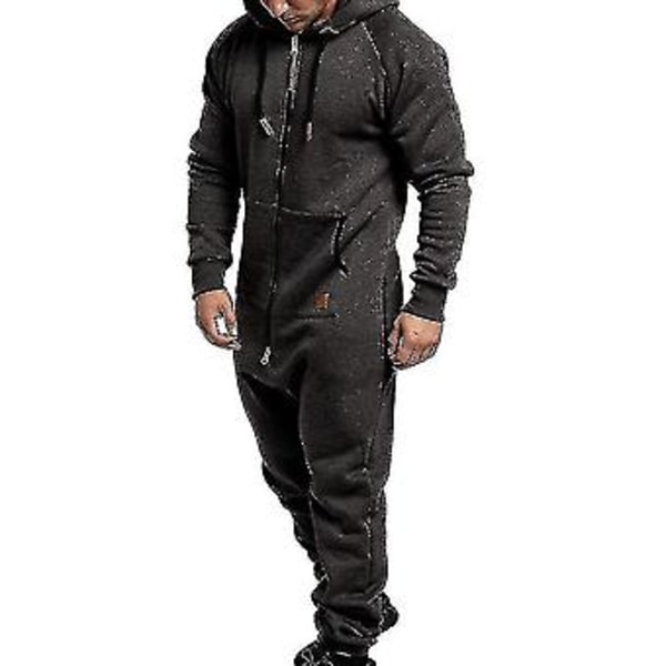 Vuxen Onesie All-in-One Zip-Up Playsuit Herr Jacka Huvtröja Overall En Del Unisex Nattkläder Vinter Varma Fleece Pyjamas Sport Overall M Mörkgrå