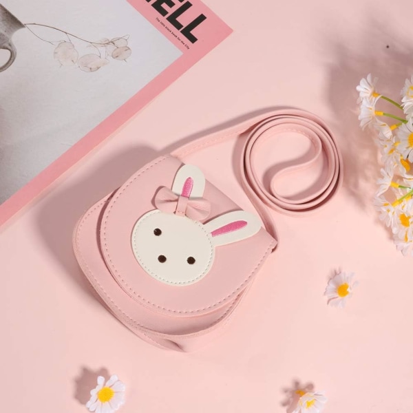HHL Axelväska för tjejer Crossbody-väska Söt kanin kanin PU-läderhandväska Cartoon Animal Mini-väska för förskolebarn Baby Flickor (rosa)