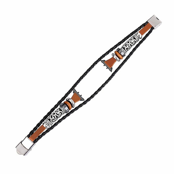 För Samsung Galaxy Fit3 PU Läder + Metallarmband Etnisk Retro Stil Klockarmband Brown