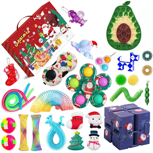 Ny Adventskalender 2021 Jul Leksak för Barn Nedräkningskalender 24 Dagar Jul Leksaker Jul Tryck Bubblor Leksak Pack Present Jul Clear