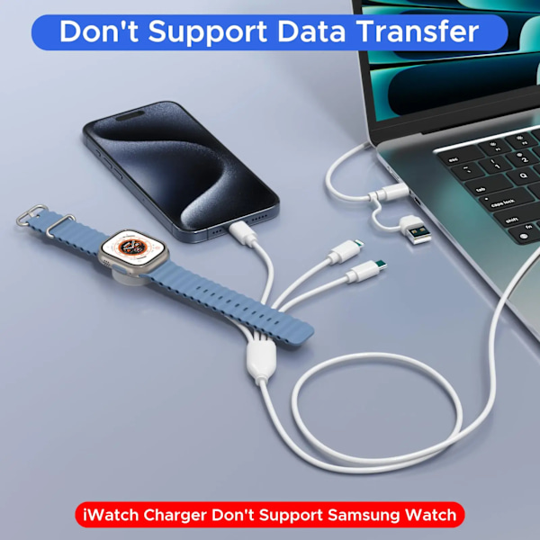 4 i 2 Multi Opladerkabel til Apple Watch Oplader USB C Kabel