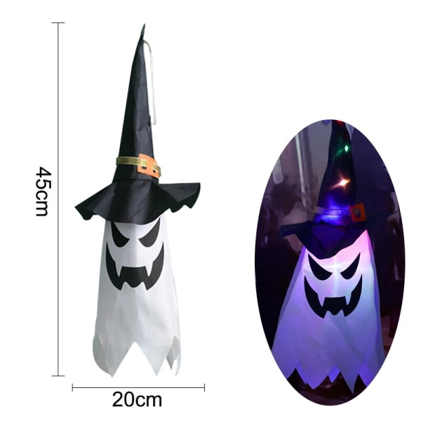 HHL Halloween LED blinkande ljus hängande spöke Halloween festklädsel lysande trollkarl hattlampa skräckrekvisita hem bar dekoration