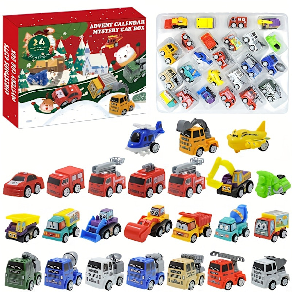 1st Christmas Advent Calendar with 24 Different Vehicles, Car Advent Calendar for Kids, Car Stocking Stuffer Toys, Random Colors