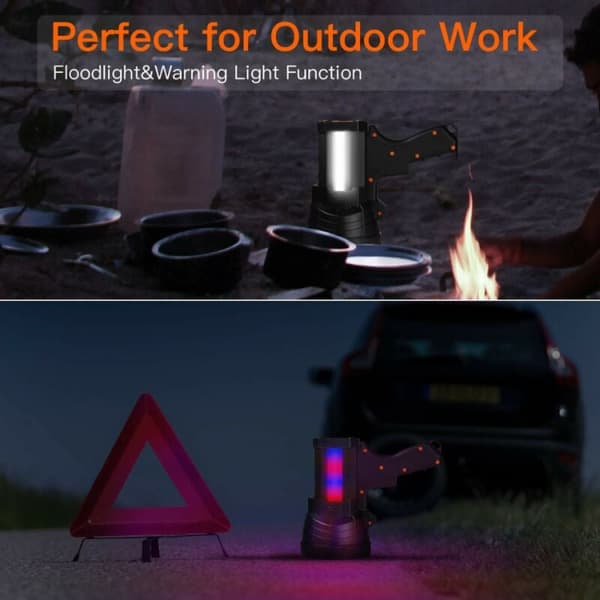 Sort - LED Camping Spotlight - Søgelygte med Foldbart Stativ